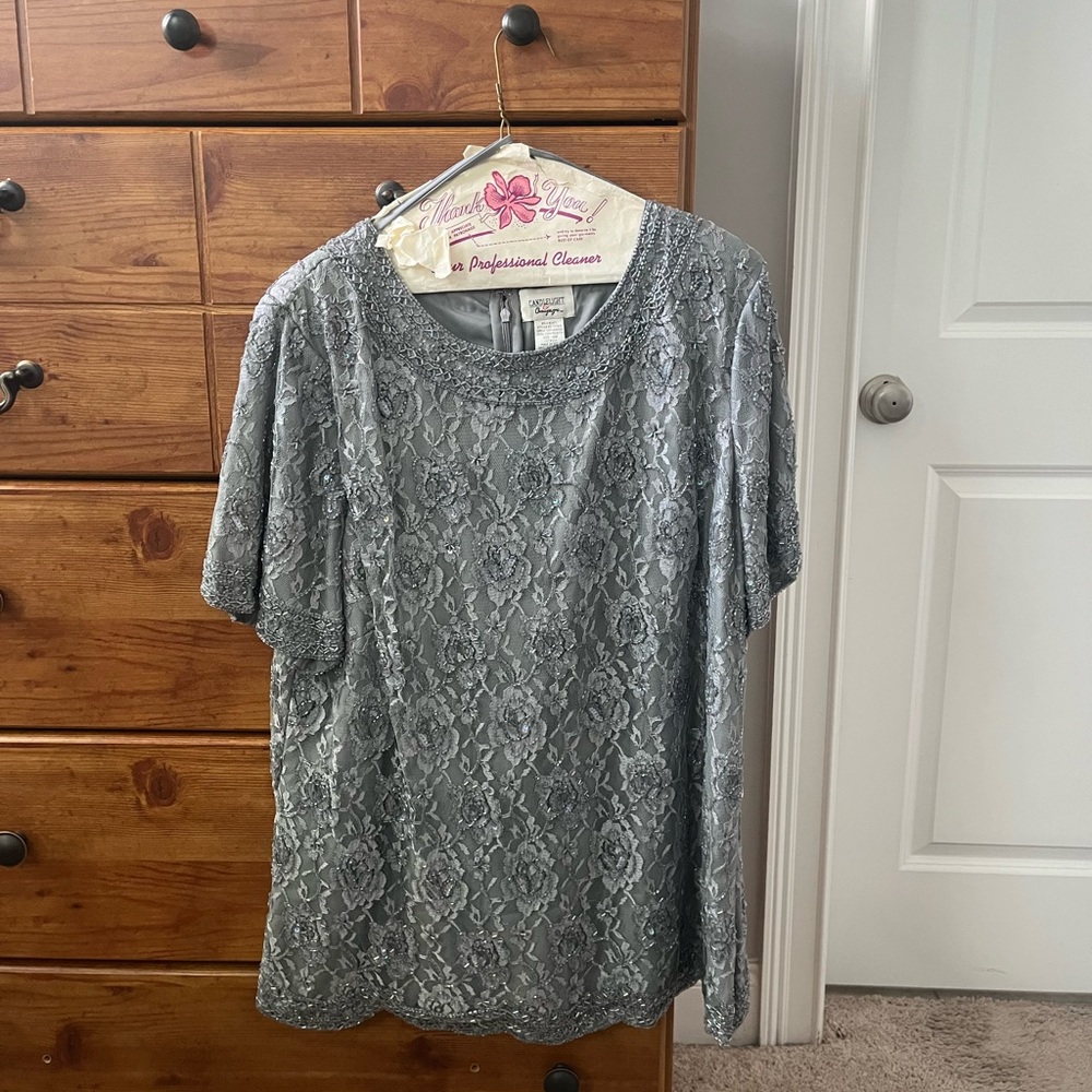 Elegant Gray Lace Women's Top